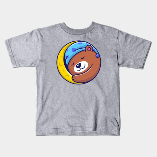 Cute Bear Sleeping On Moon Kids T-Shirt by Catalyst Labs